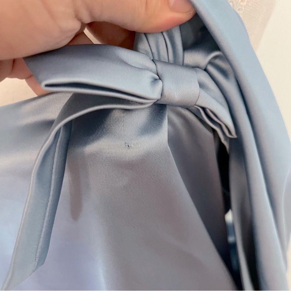 Satin Bow-Back Mini Dress in Light Blue - Picture 15 of 16